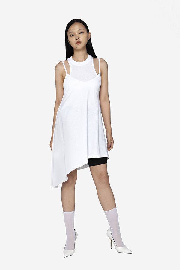 WHITE UNBALANCED JERSEY DRESS