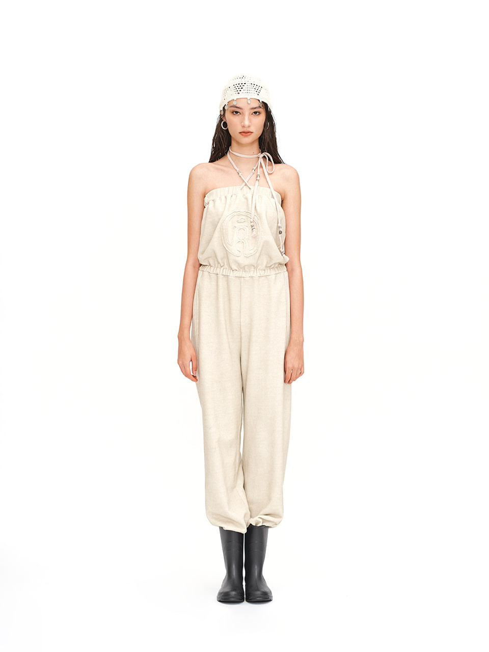 (EXCLUSIVE) Logo jersey jumpsuit - Ivory
